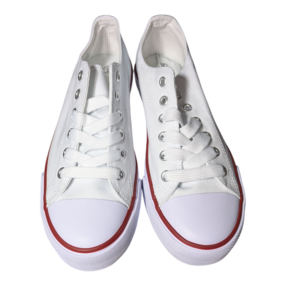Women's Canvas Shoes - Size 6 - White and Red - Rounded Toe Anti Slip Brand New